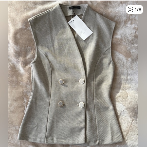 Zara Twill Light Gray Textured Top - Picture 6 of 8